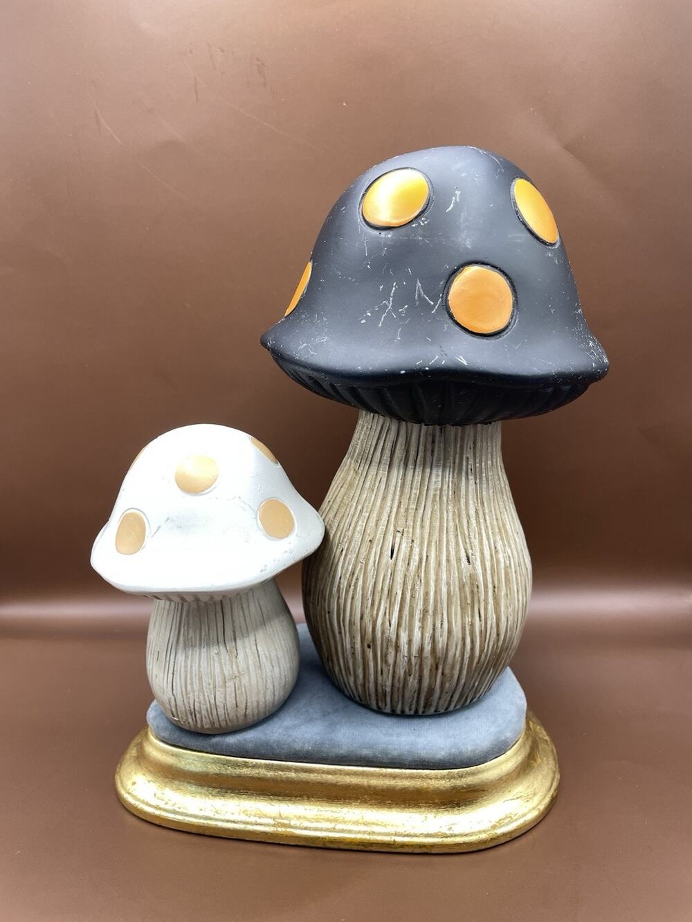 Mushroom Set of 2 Retro Look Black/Cream/Orange With Dots Decor